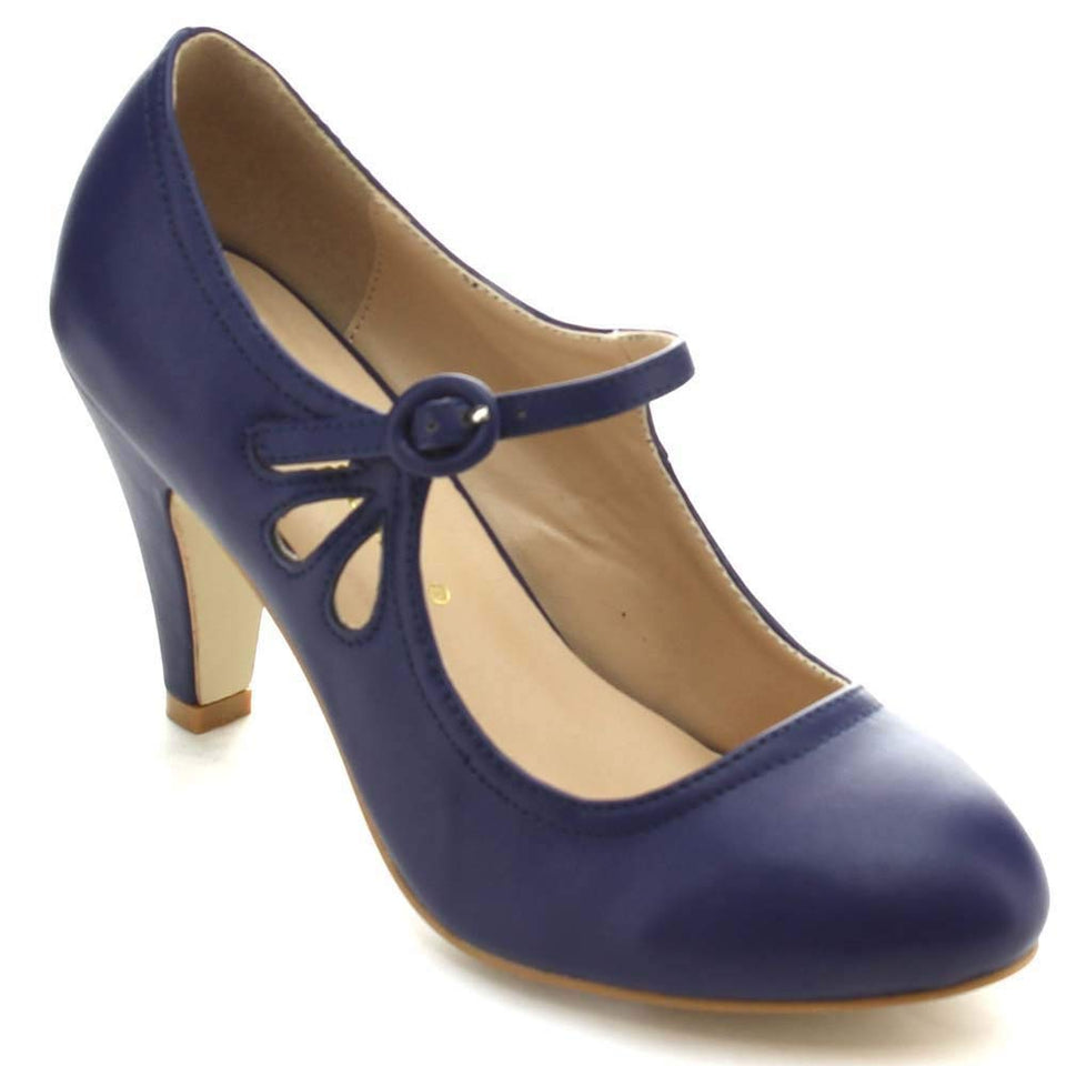 Chase & Chloe Kimmy-21 Women's Round Toe Pierced Mid Heel Mary Jane Style Dress Pumps