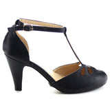 Chase & Chloe New Kimmy-36 Women's Teardrop Cut Out T-Strap Mid Heel Dress Pumps