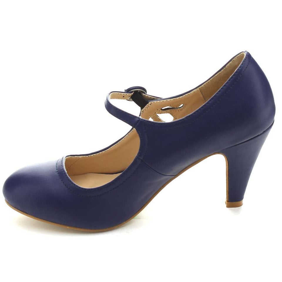 Chase & Chloe Kimmy-21 Women's Round Toe Pierced Mid Heel Mary Jane Style Dress Pumps