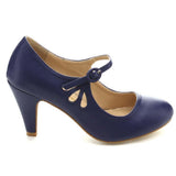 Chase & Chloe Kimmy-21 Women's Round Toe Pierced Mid Heel Mary Jane Style Dress Pumps