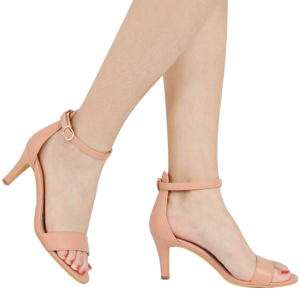 ZriEy Women's Heeled Sandals Ankle Strap High Heels 7CM Open Toe Mid Heel Sandals Bridal Party Shoes
