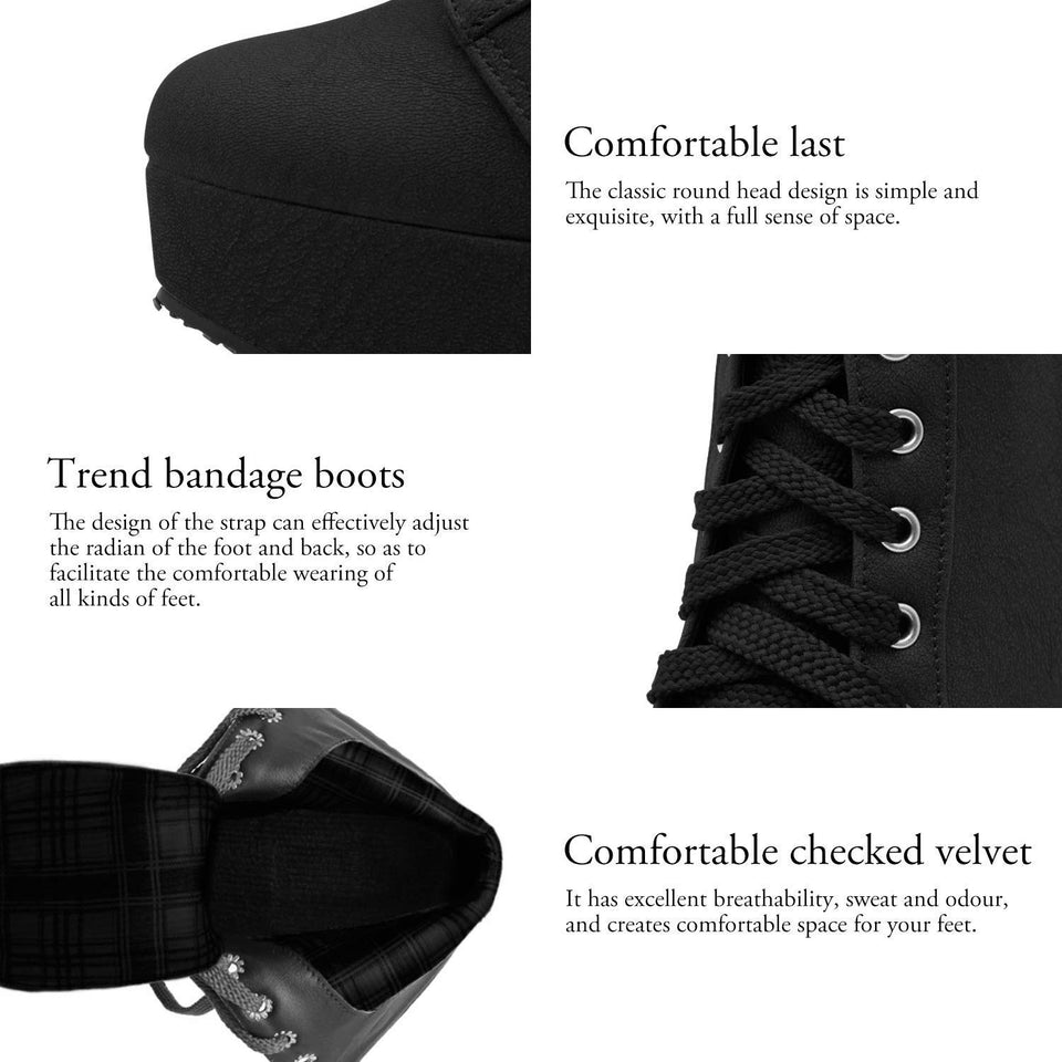 Susanny Women Autumn Round Toe Lace Up Ankle Buckle Chunky High Heel Platform Knight Martin Boots