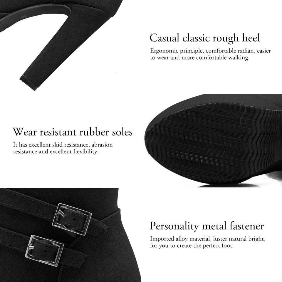 Susanny Women Autumn Round Toe Lace Up Ankle Buckle Chunky High Heel Platform Knight Martin Boots