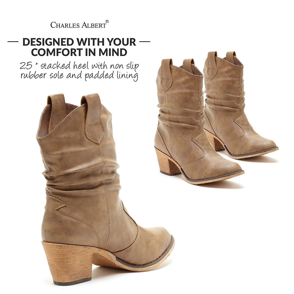 Charles Albert Women's Modern Western Cowboy Distressed Boot with Pull-Up Tabs