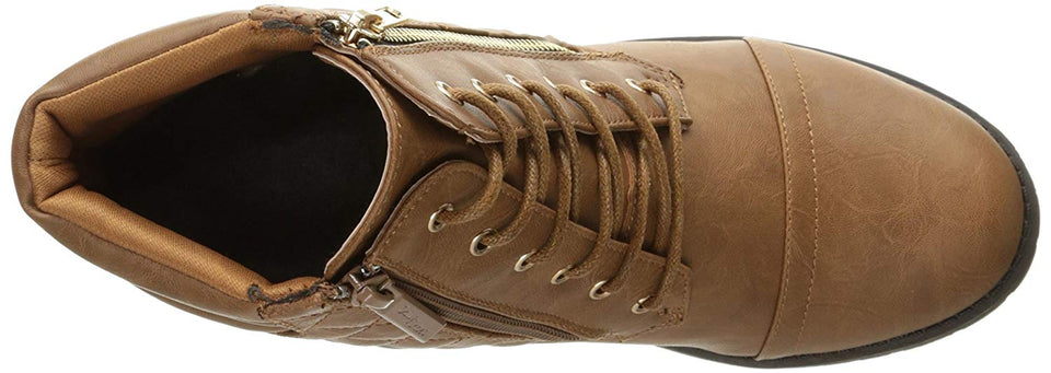 DailyShoes Women's Military Lace Up Buckle Combat Boots Ankle High Exclusive Credit Card Pocket